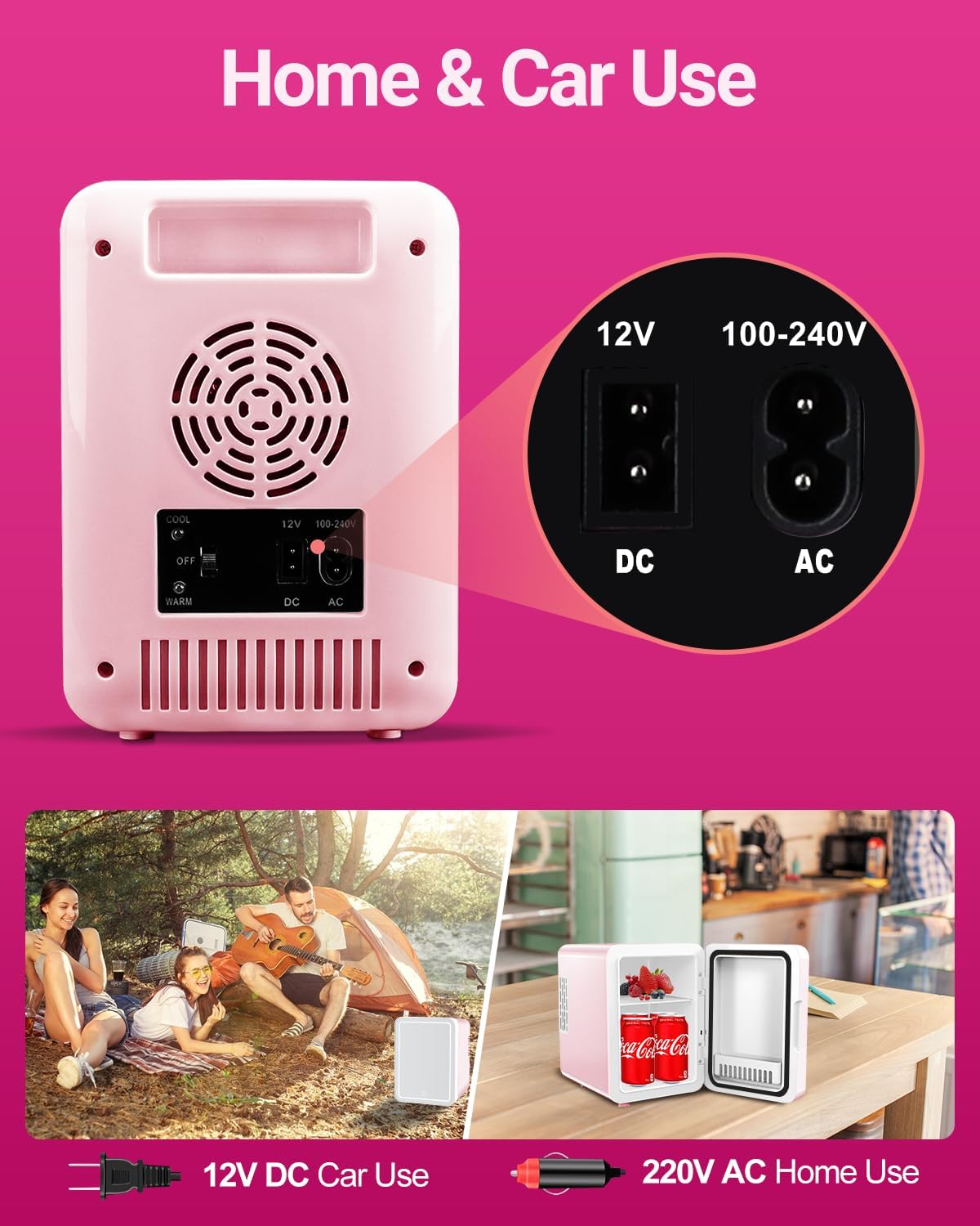 4-Liter Pink Portable Mini Fridge with Mirrored Door X3929