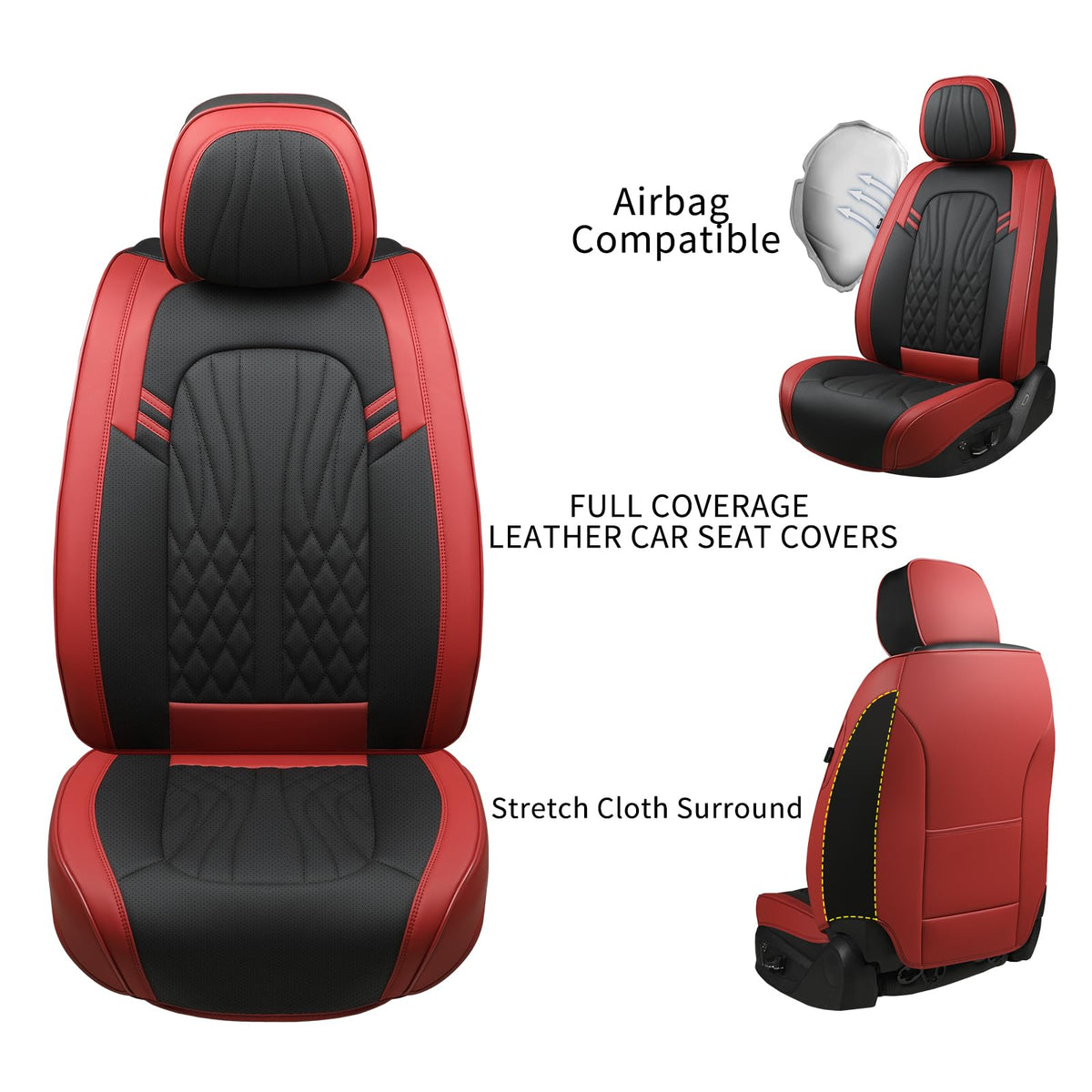 Wine Red Leather Car Seat Covers Full Set Y704