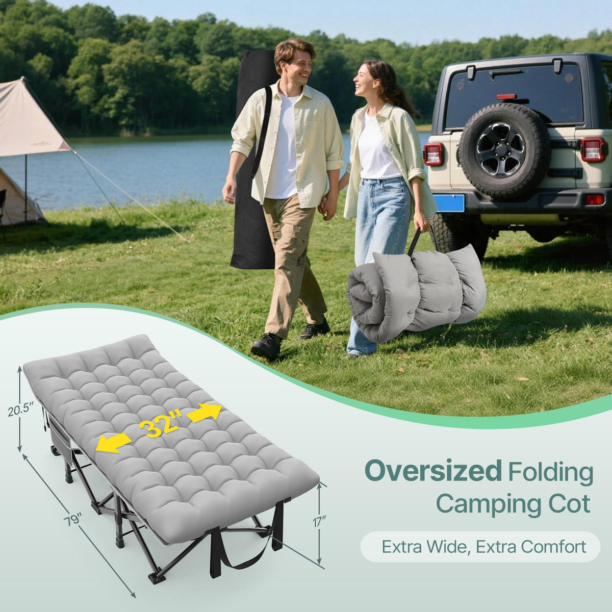 32" XXL Heavy Duty Folding Camping Cot I839036