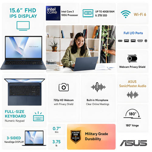 15.6" FHD IPS Laptop, 16GB DDR5 RAM, 256GB SSD, Windows 11 Home Y201