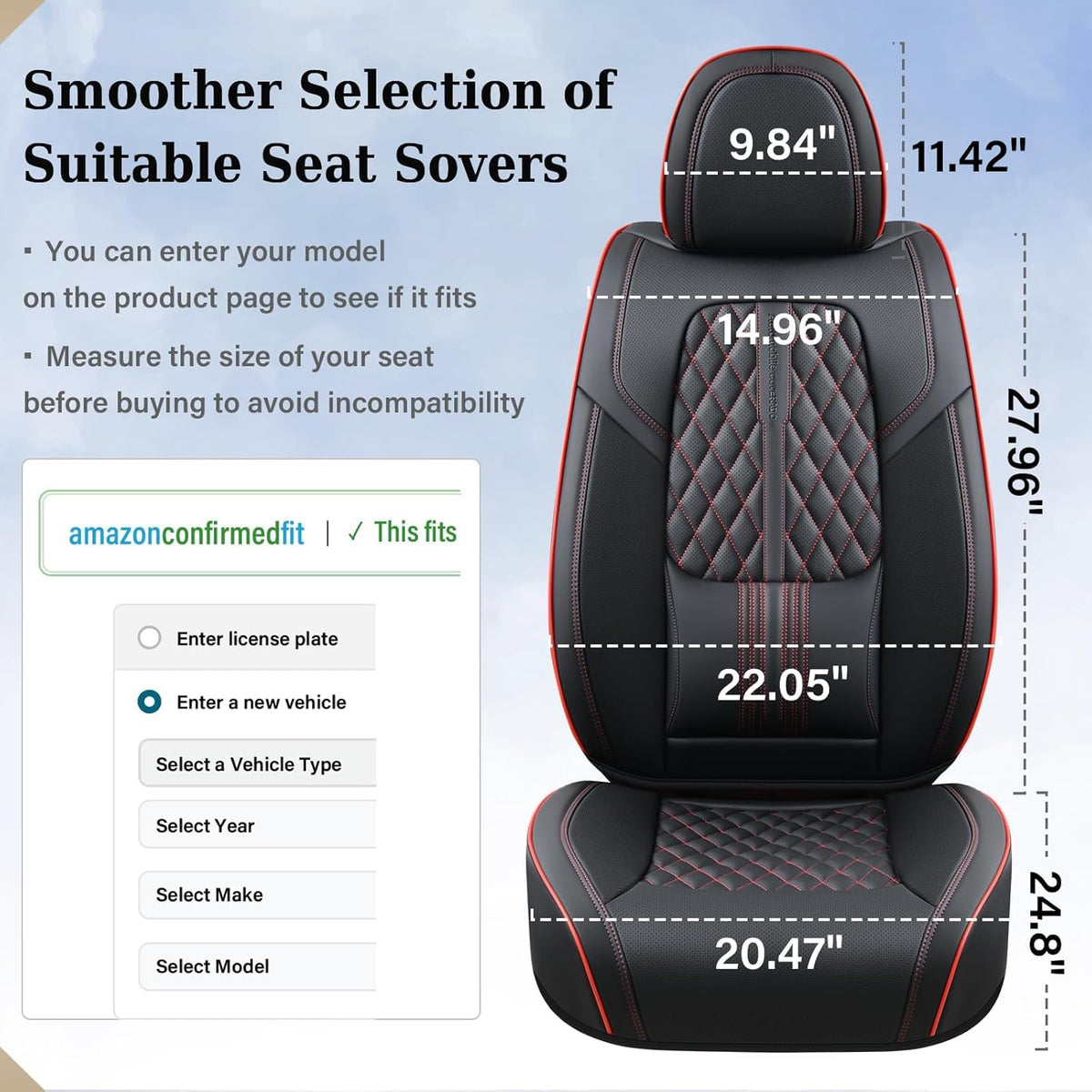 Black Nappa Leather Car Seat Covers Full Set S1715