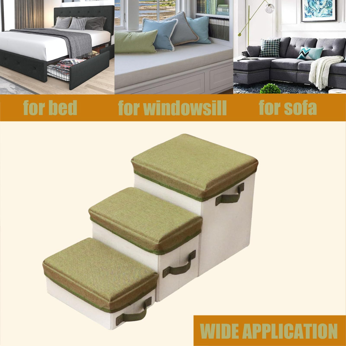 3 Step Foldable Non-Slip Dog Stairs with Storage J6916