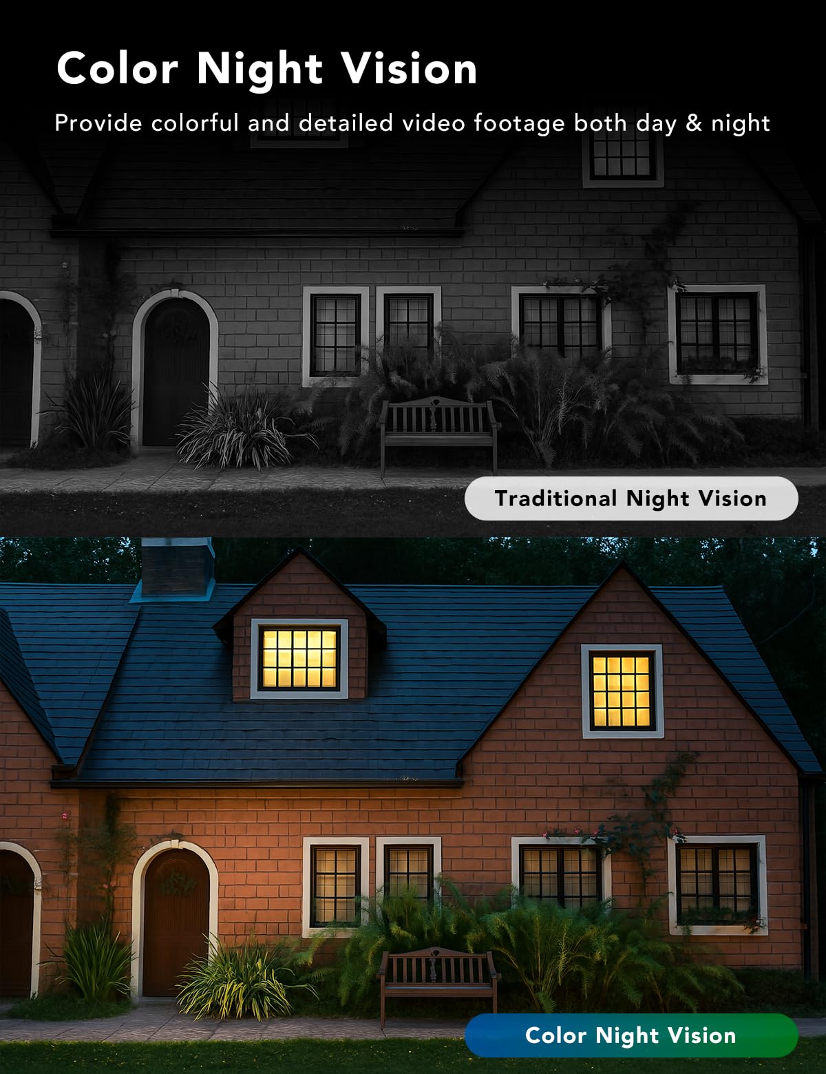 2K Wired Security Camera, Indoor/Outdoor, IP65 Waterproof Color Night Vision, Black K48909