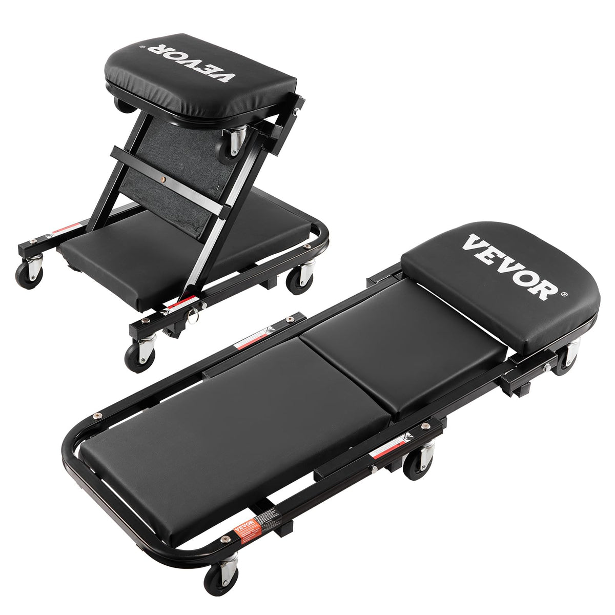 Foldable Rolling Mechanic Creeper with 6 Wheels Padded Seat Q276