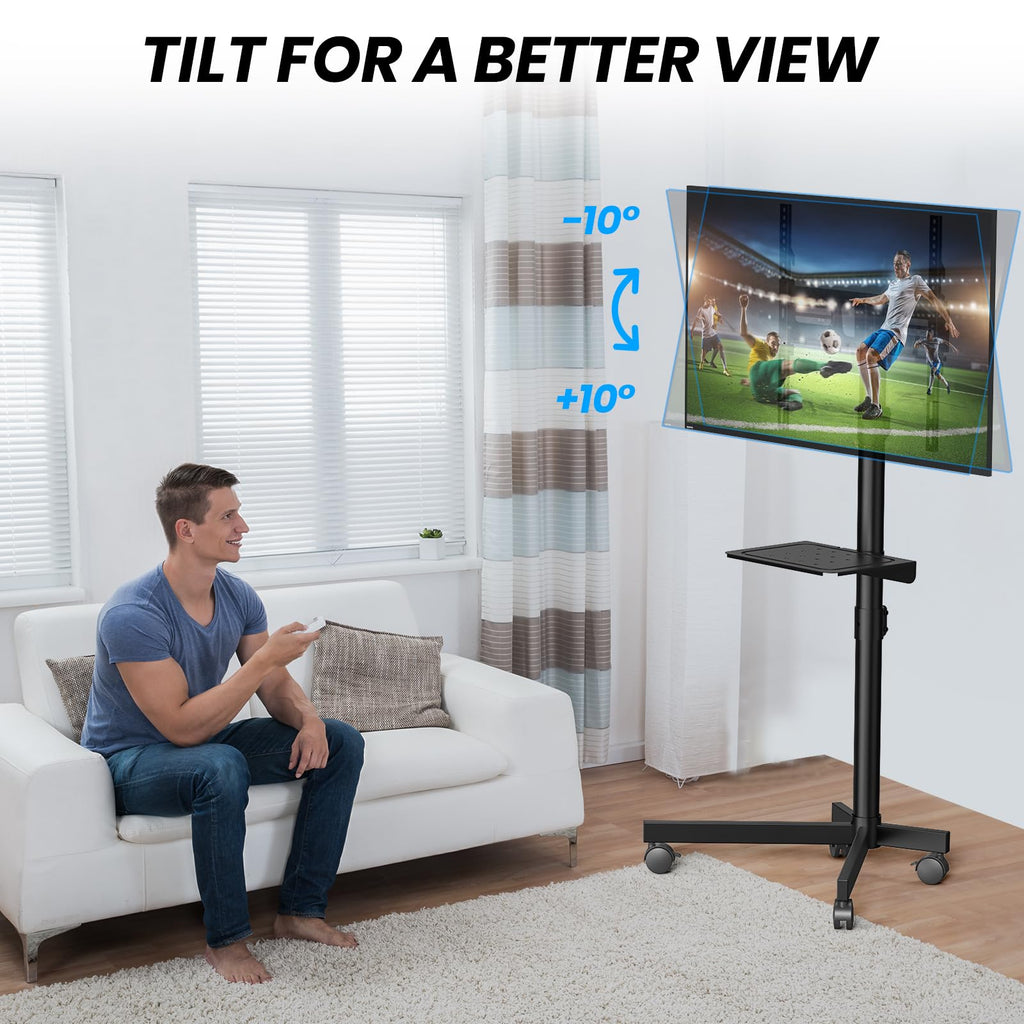 Height Adjustable Rolling TV Cart with Shelf and Locking Wheels F74661