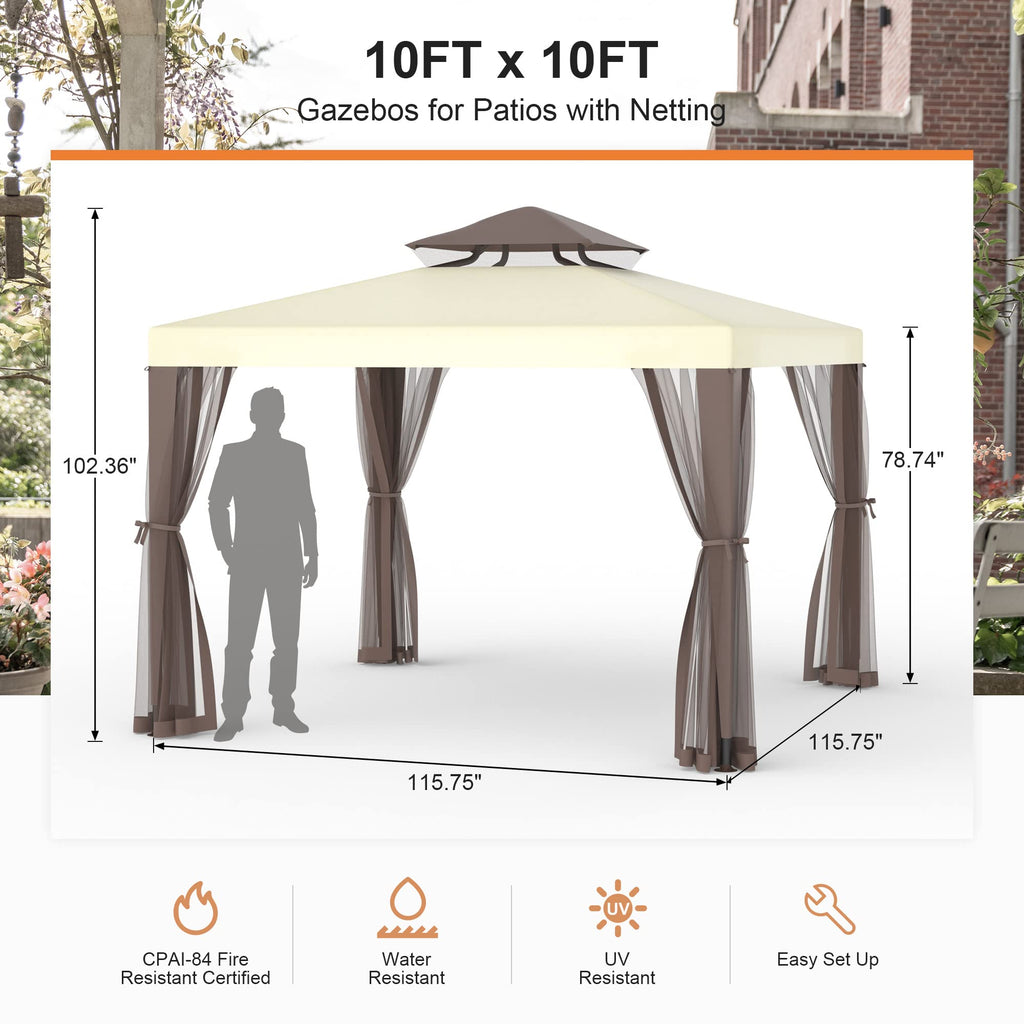 10'x10' Waterproof UV-Resistant 2-Tier Canopy Tent with Mosquito Netting L10420