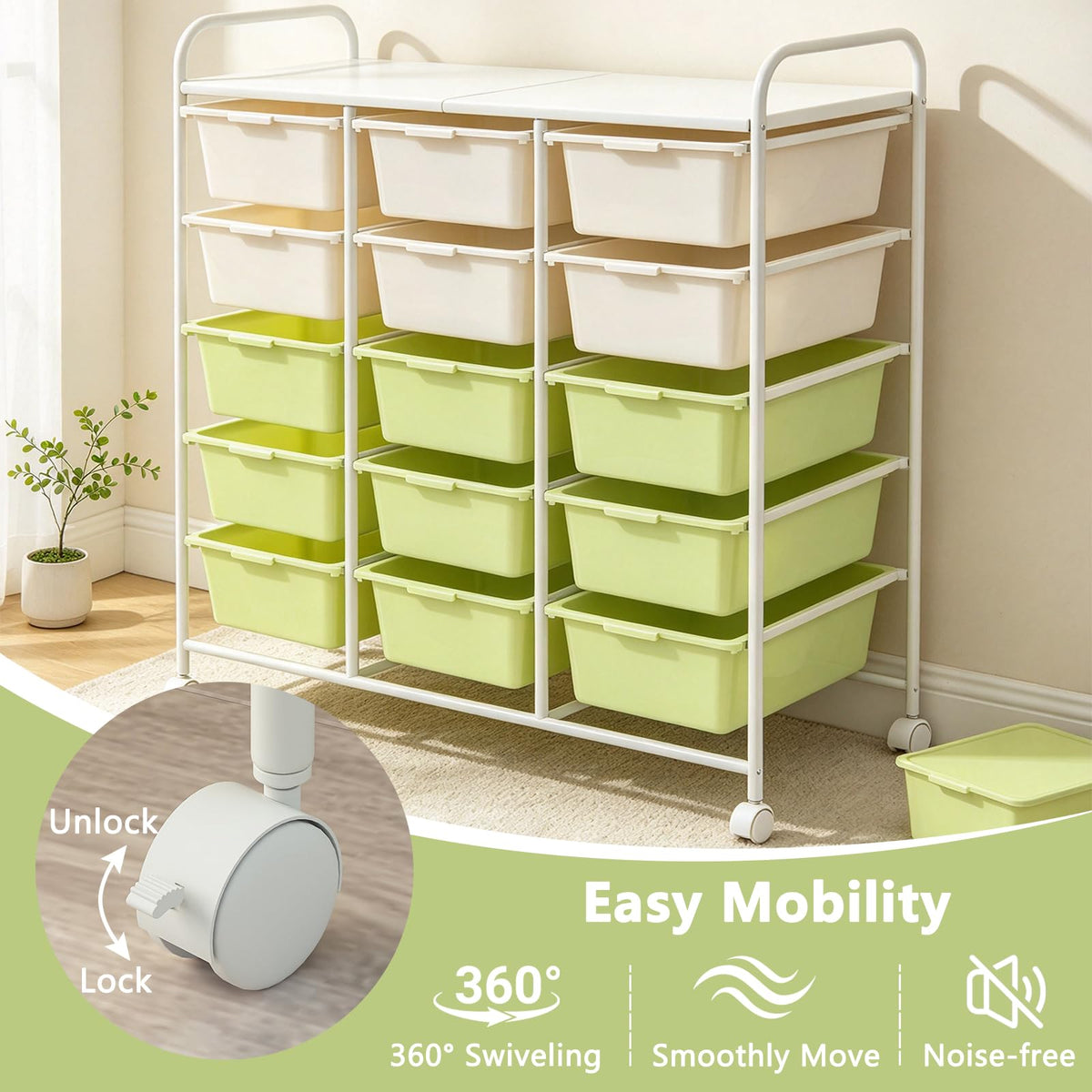 15 Drawer Rolling Storage Cart with Wheels K4533