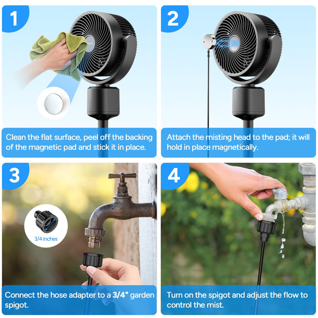Compact Misting Pedestal Fan with Magnetic Mister, Quiet Air Circulator Standing Fan, 16-34" Adj. Height, 70°Auto-Oscillation, 3 Speeds N792