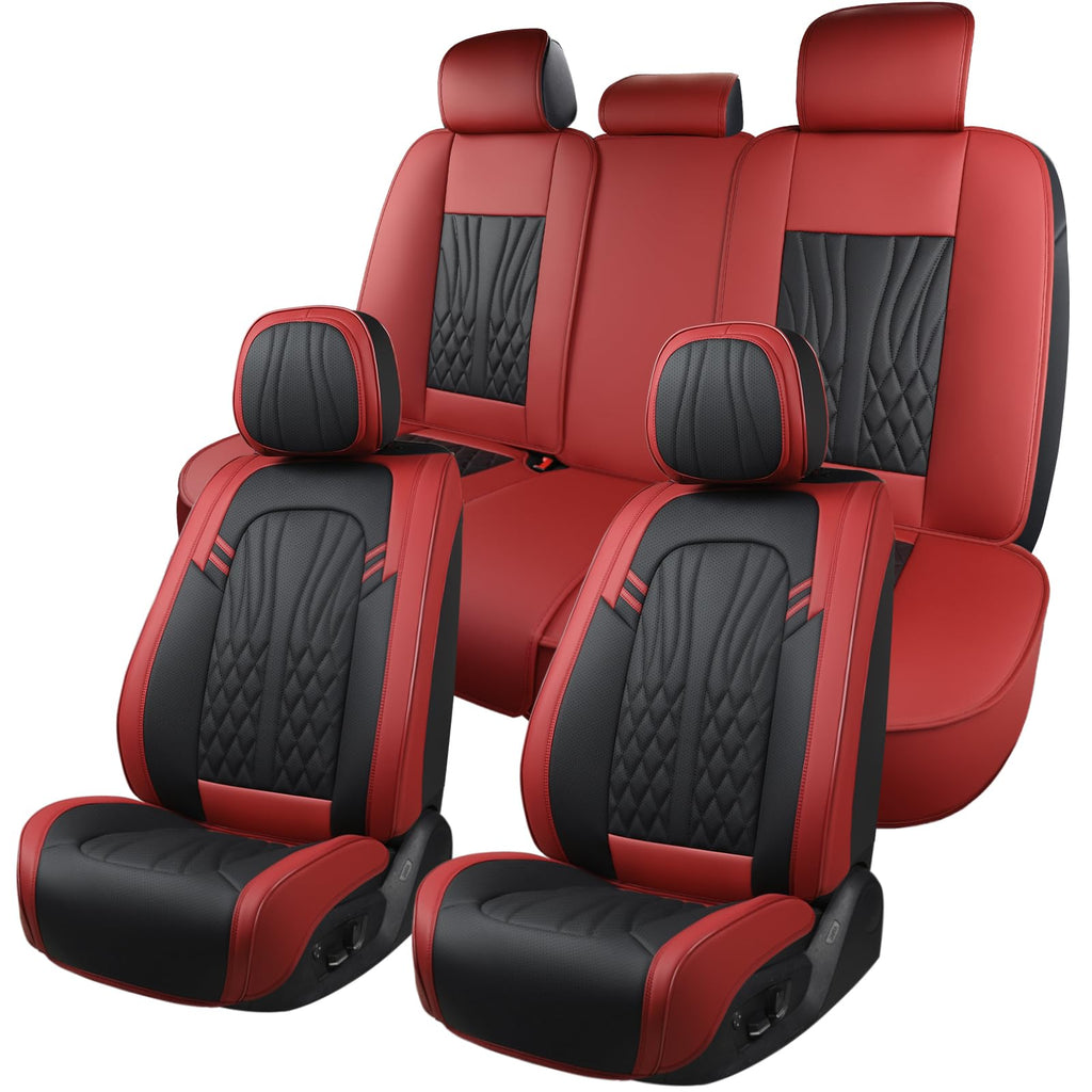 Wine Red Leather Car Seat Covers Full Set Y704