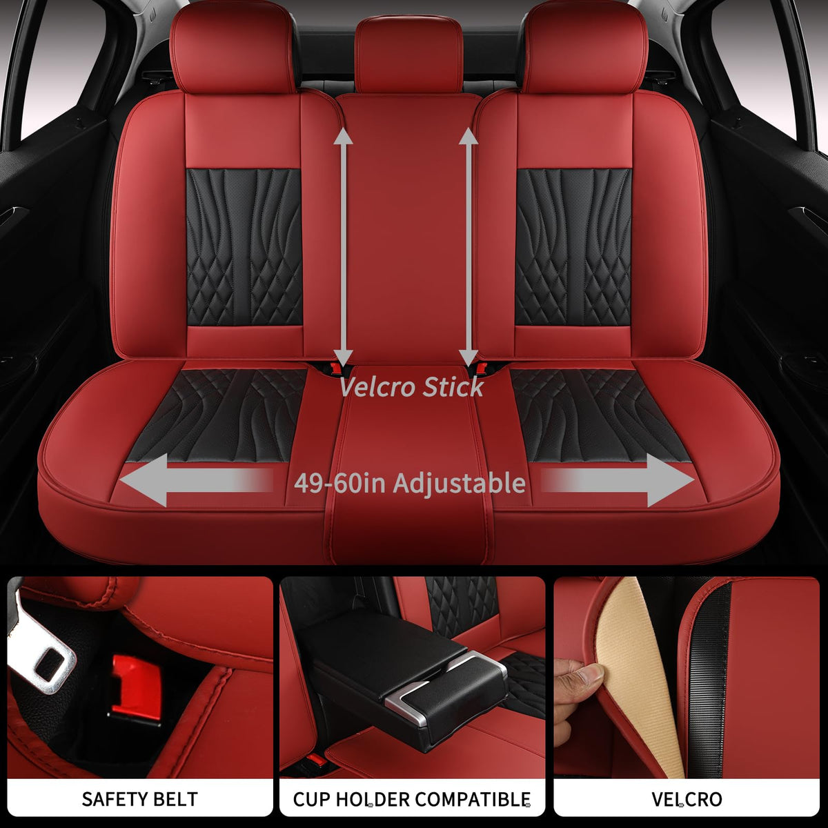 Wine Red Leather Car Seat Covers Full Set Y704