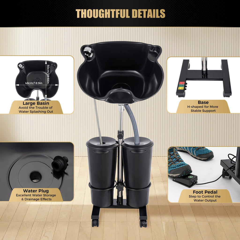 Portable Shampoo Bowl with Electric Pump and 2 Buckets M5269