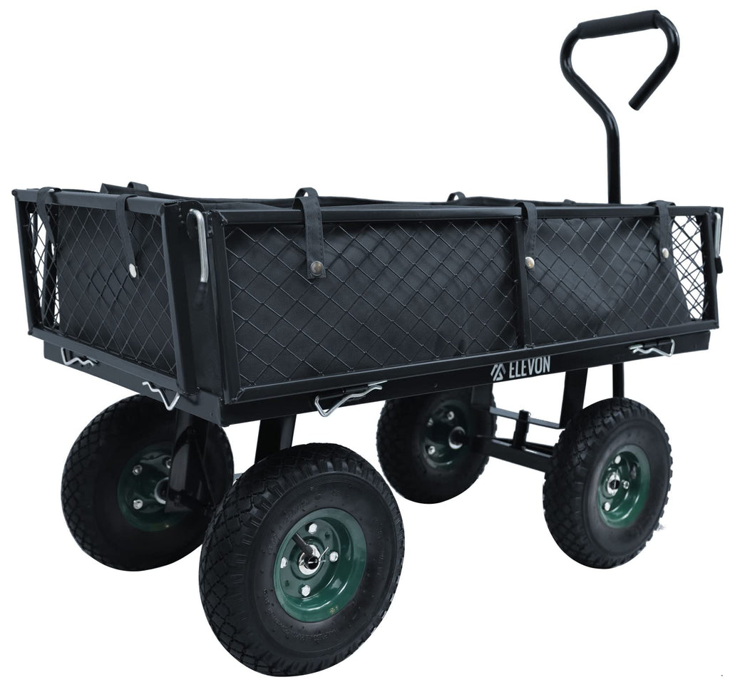 Heavy Duty Garden Cart, 400 Lb Capacity, Mesh Steel Folding Utility Wagon, Black B651143