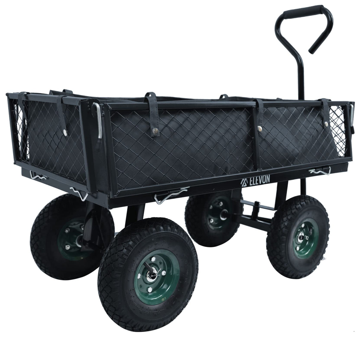 Heavy Duty Garden Cart, 400 Lb Capacity, Mesh Steel Folding Utility Wagon, Black B651143