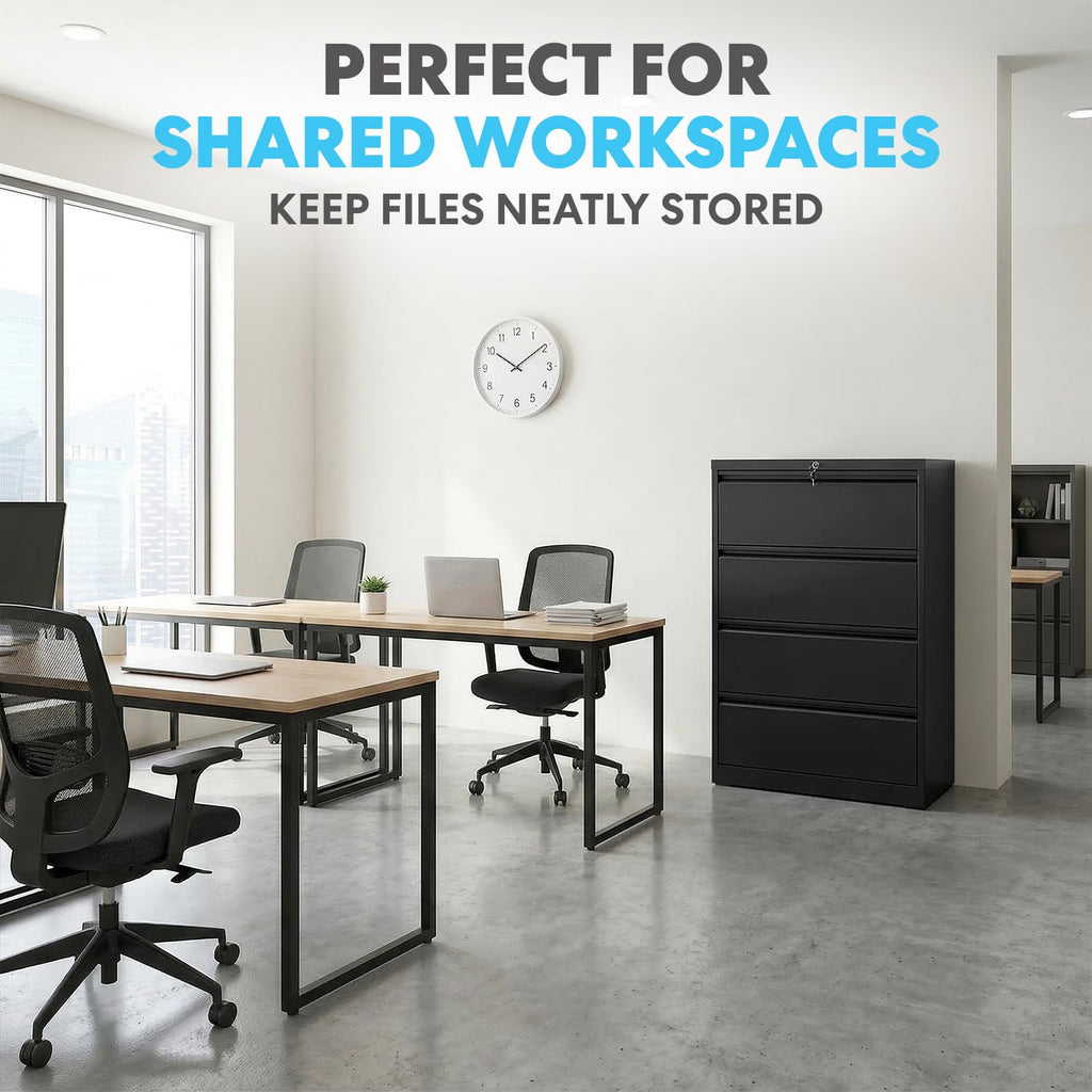 4 Drawer Black Metal File Cabinet with Lock D863978