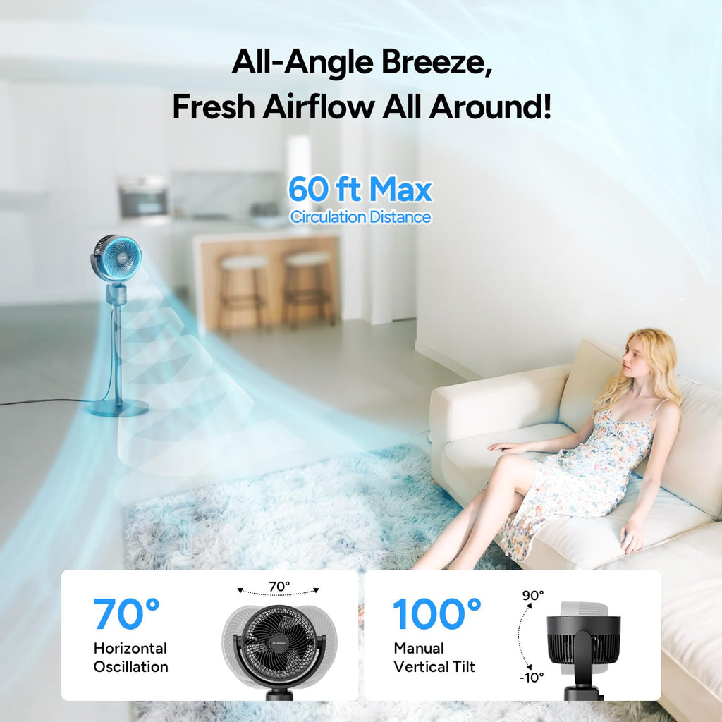 Compact Misting Pedestal Fan with Magnetic Mister, Quiet Air Circulator Standing Fan, 16-34" Adj. Height, 70°Auto-Oscillation, 3 Speeds N792