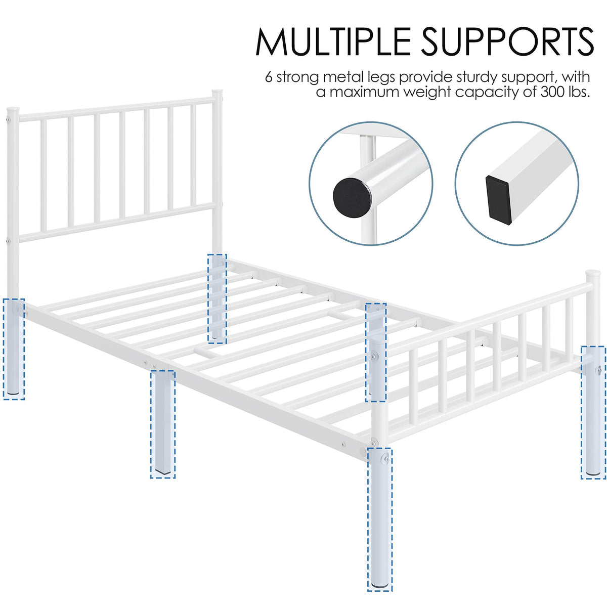 Twin Size White Metal Platform Bed Frame with Spindle Headboard R9506