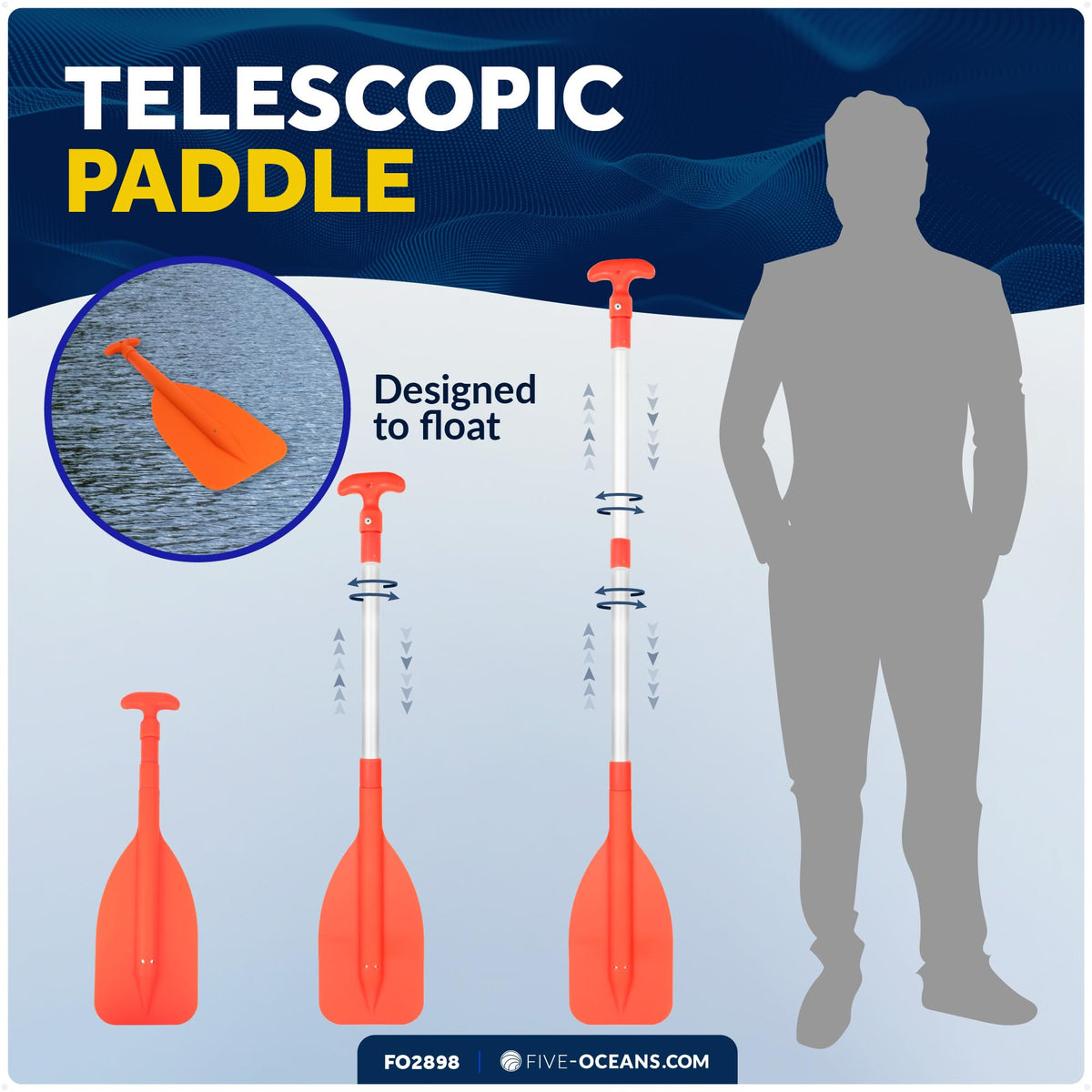 Telescoping Floating Orange Boat Paddle F516