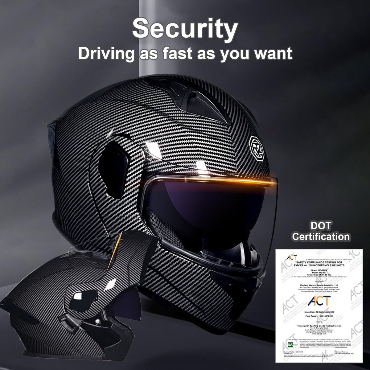 DOT Approved Full Face Flip up Anti-Fog Double Visor Motorcycle Helmet E55351