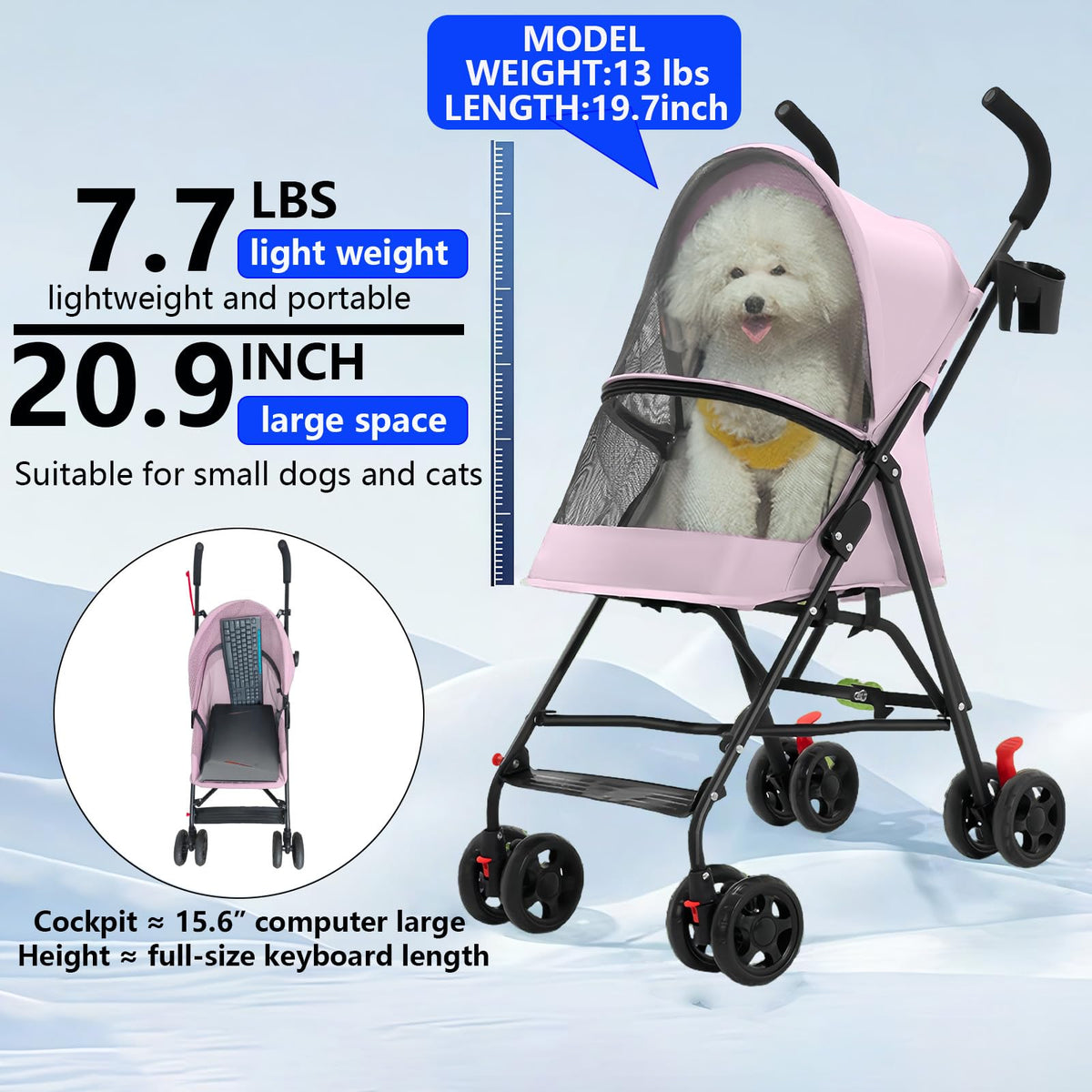 Foldable Lightweight Cat Stroller Pink L863647