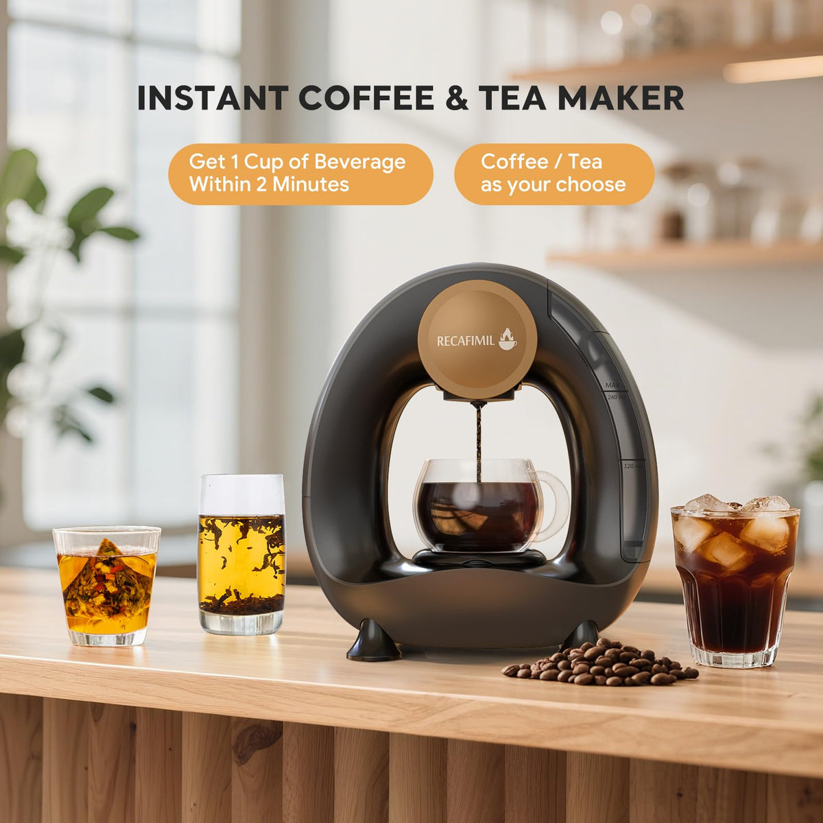 Single Serve Coffee Maker for K Cup Pod and Coffee Grounds, 2 in 1, 4-8 Oz, Black I1652