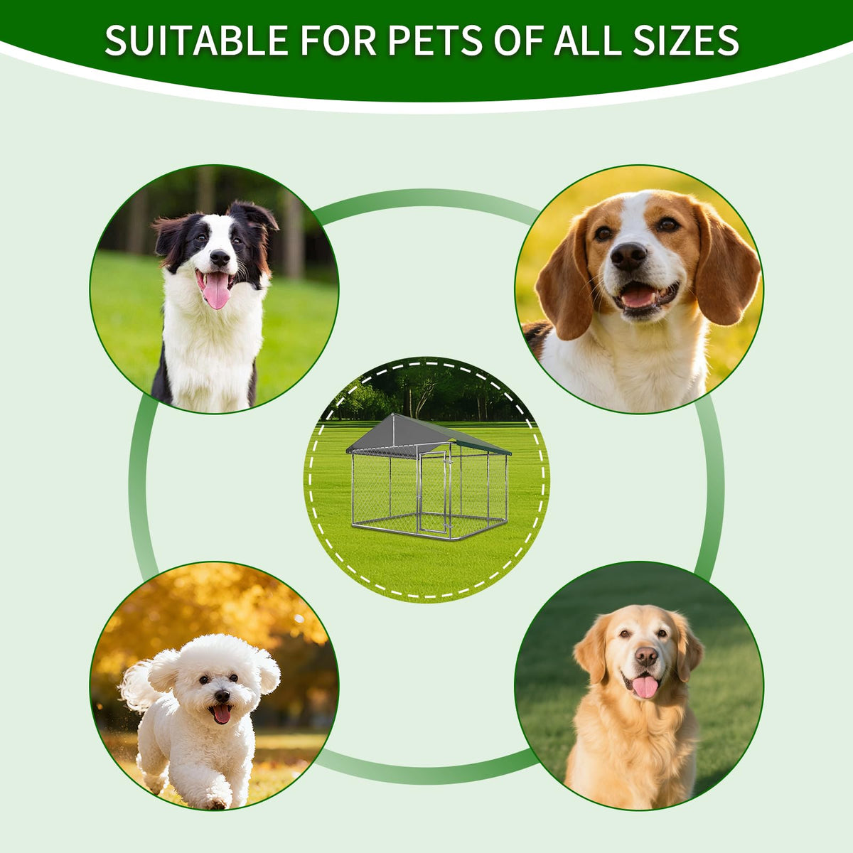 Large Outdoor Dog Kennel with Roof, Heavy Duty Galvanized Steel, 10'x10' Lockable L231