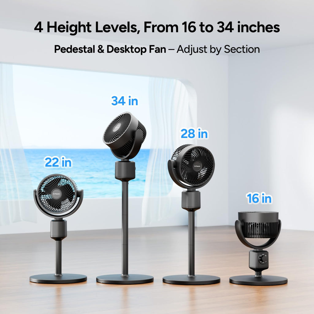Compact Misting Pedestal Fan with Magnetic Mister, Quiet Air Circulator Standing Fan, 16-34" Adj. Height, 70°Auto-Oscillation, 3 Speeds N792