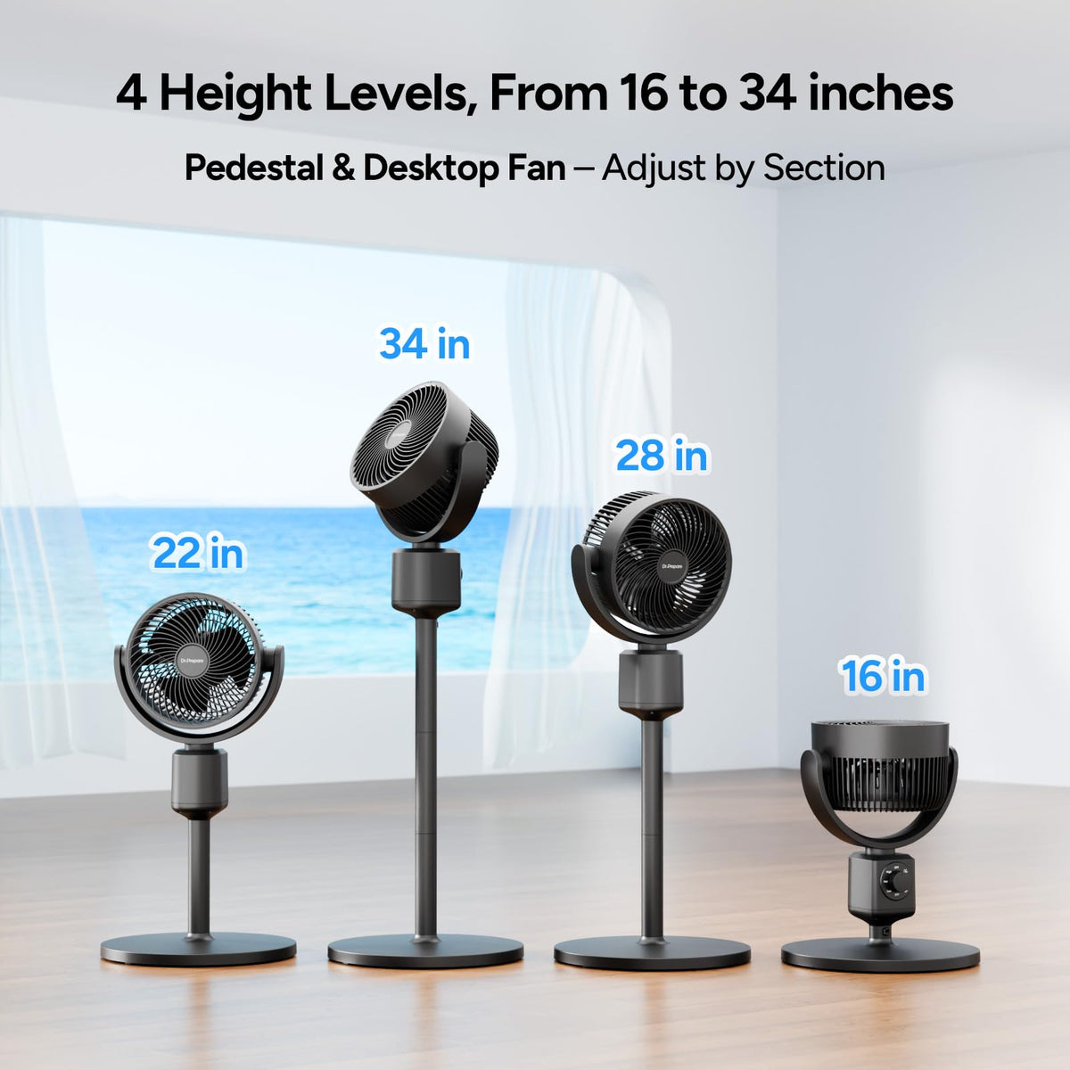 Compact Misting Pedestal Fan with Magnetic Mister, Quiet Air Circulator Standing Fan, 16-34" Adj. Height, 70°Auto-Oscillation, 3 Speeds N792