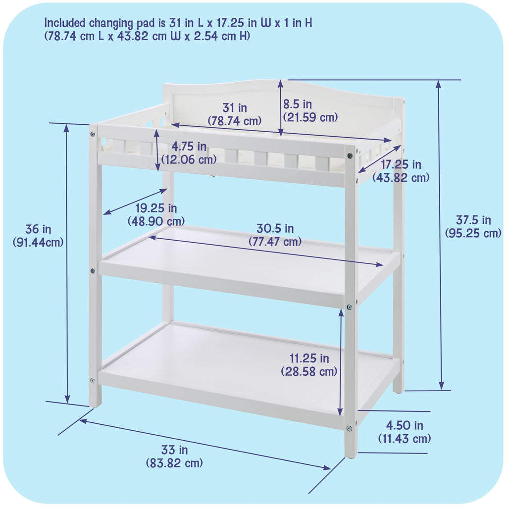 White Baby Changing Table with Pad & Storage Shelves S35611