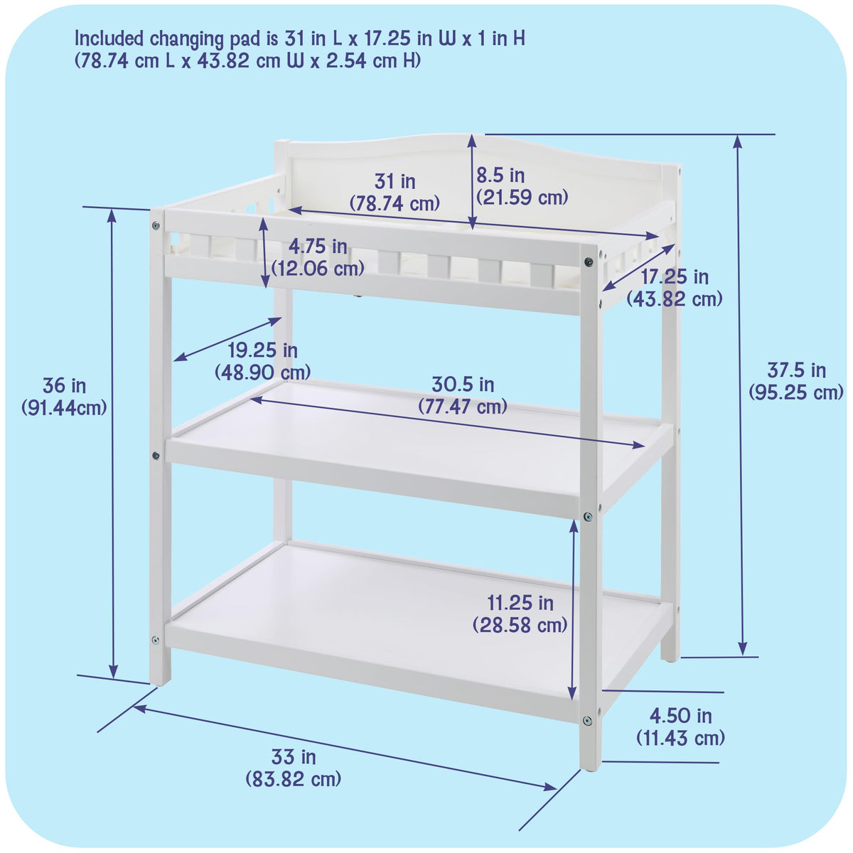 White Baby Changing Table with Pad & Storage Shelves S35611