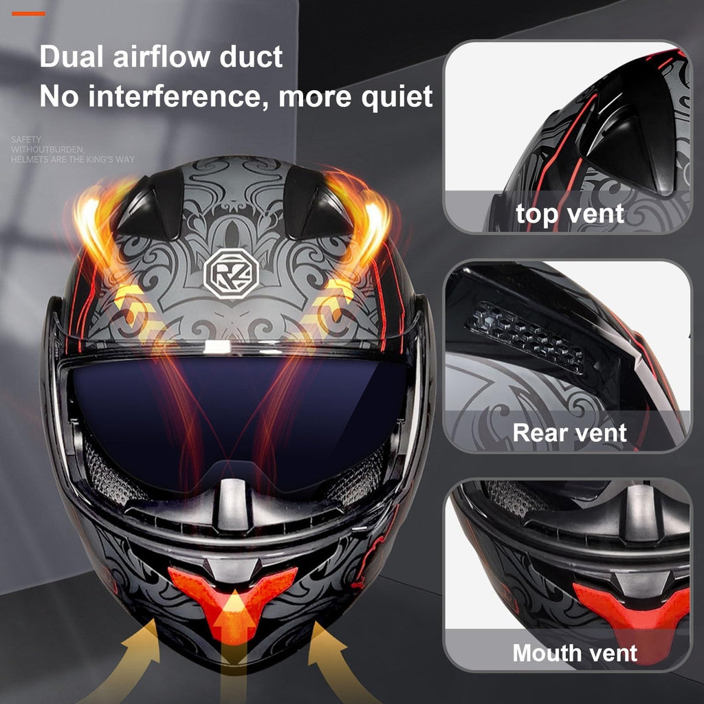 DOT Approved Full Face Flip up Anti-Fog Double Visor Motorcycle Helmet E55351