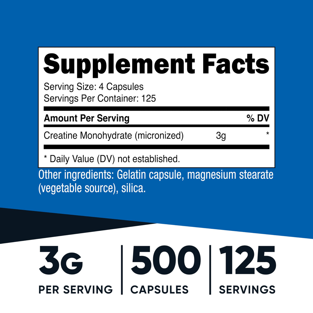 Micronized Creatine Monohydrate 3,000mg 500 Capsules Q1662