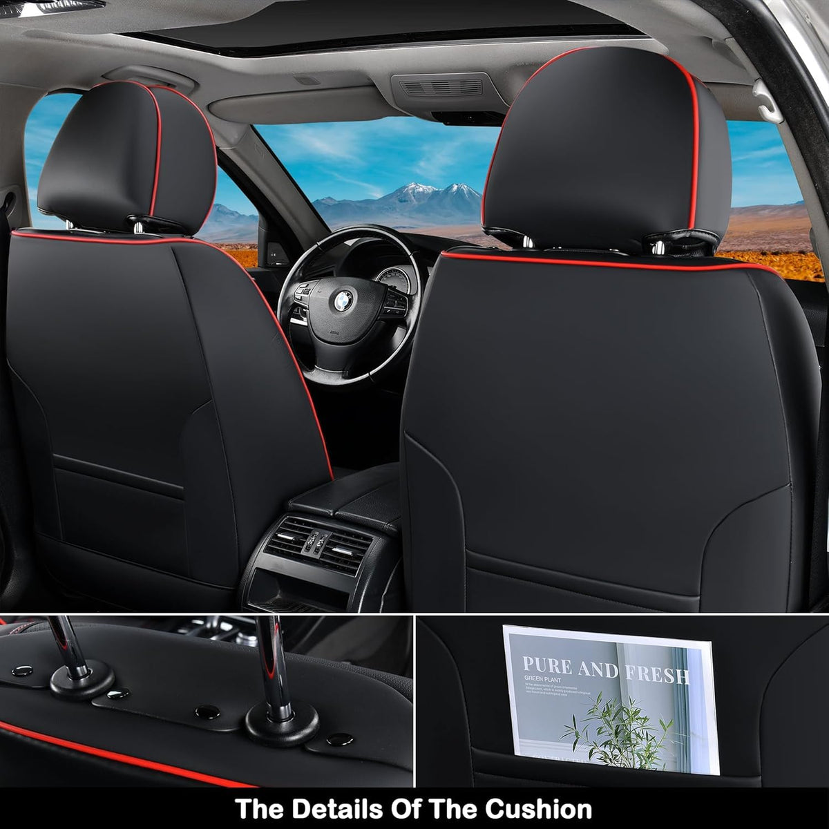 Black Nappa Leather Car Seat Covers Full Set S1715