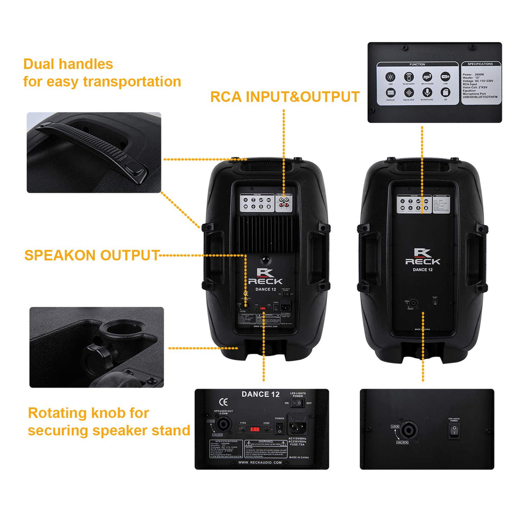 Portable 12-Inch 1000 Watts 2-Way Powered PA Speaker System Set K717