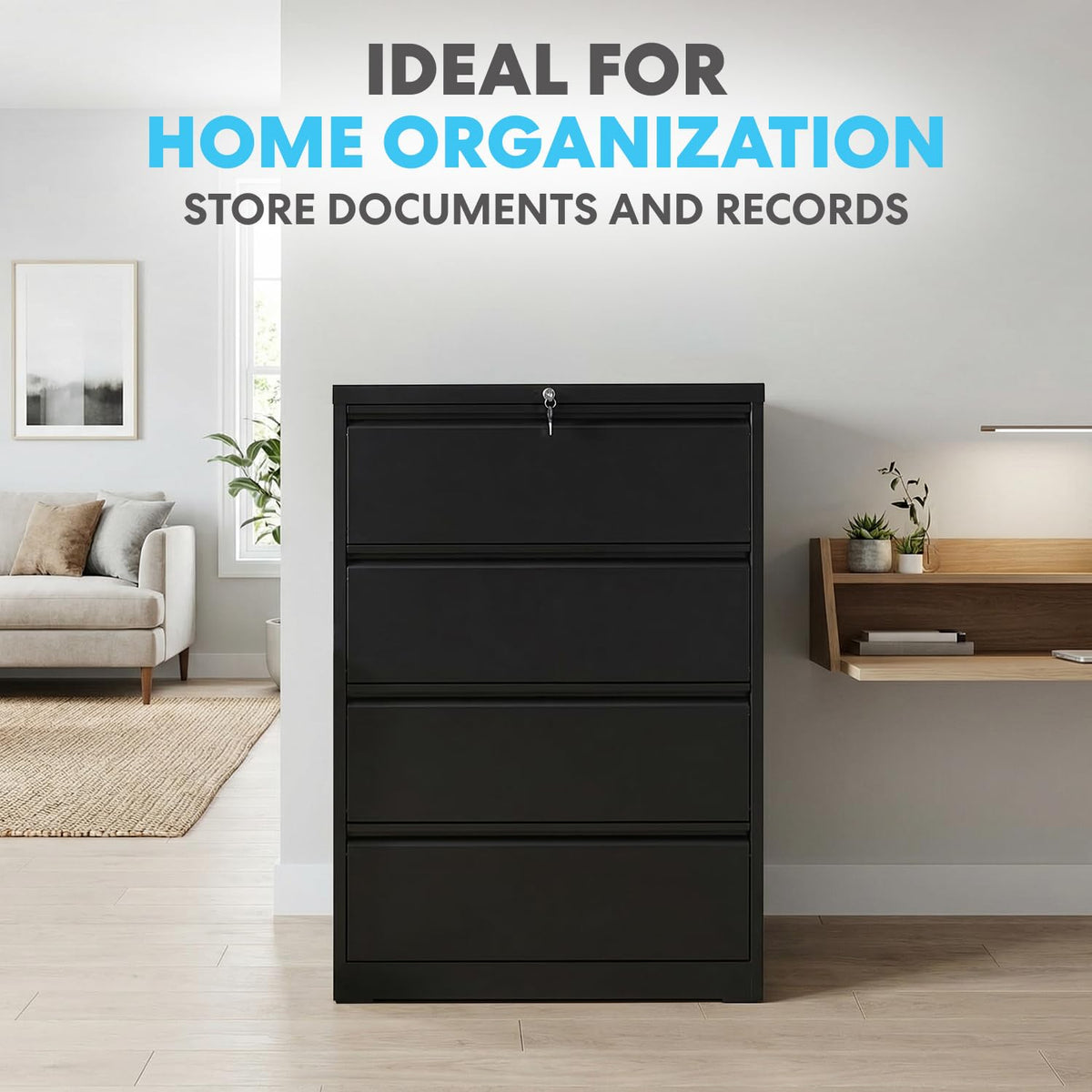 4 Drawer Black Metal File Cabinet with Lock D863978