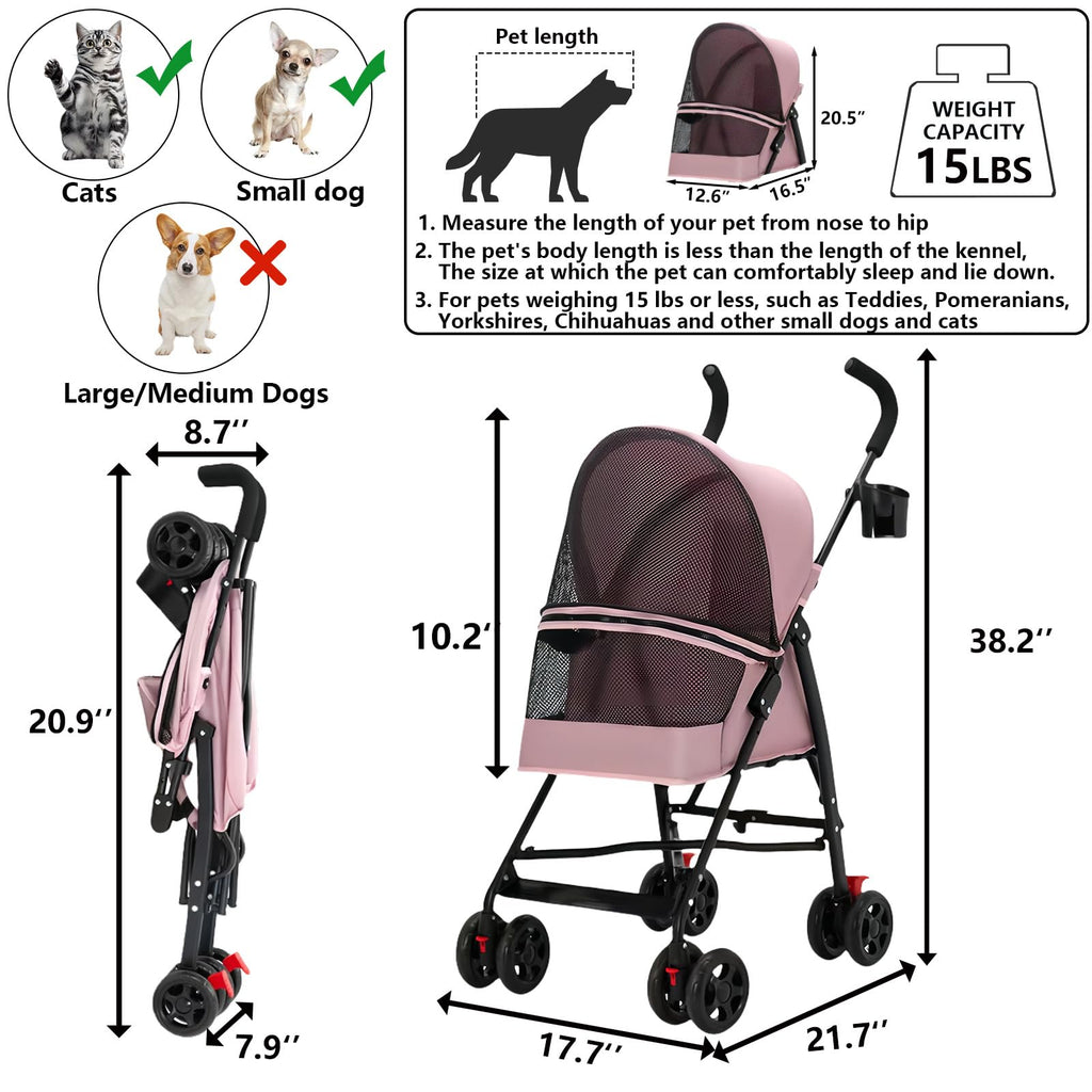Foldable Lightweight Cat Stroller Pink L863647