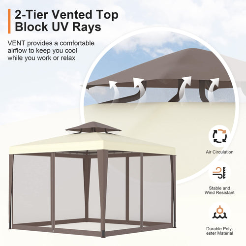 10'x10' Waterproof UV-Resistant 2-Tier Canopy Tent with Mosquito Netting L10420