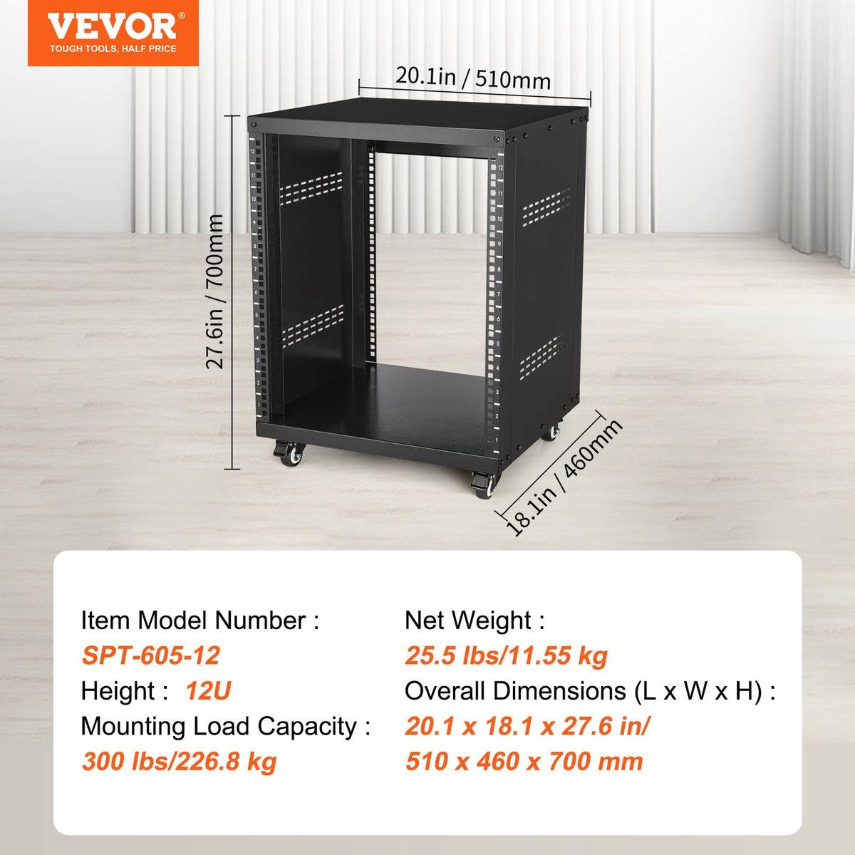 12U AV Rack Stand with Caster Wheels B86321