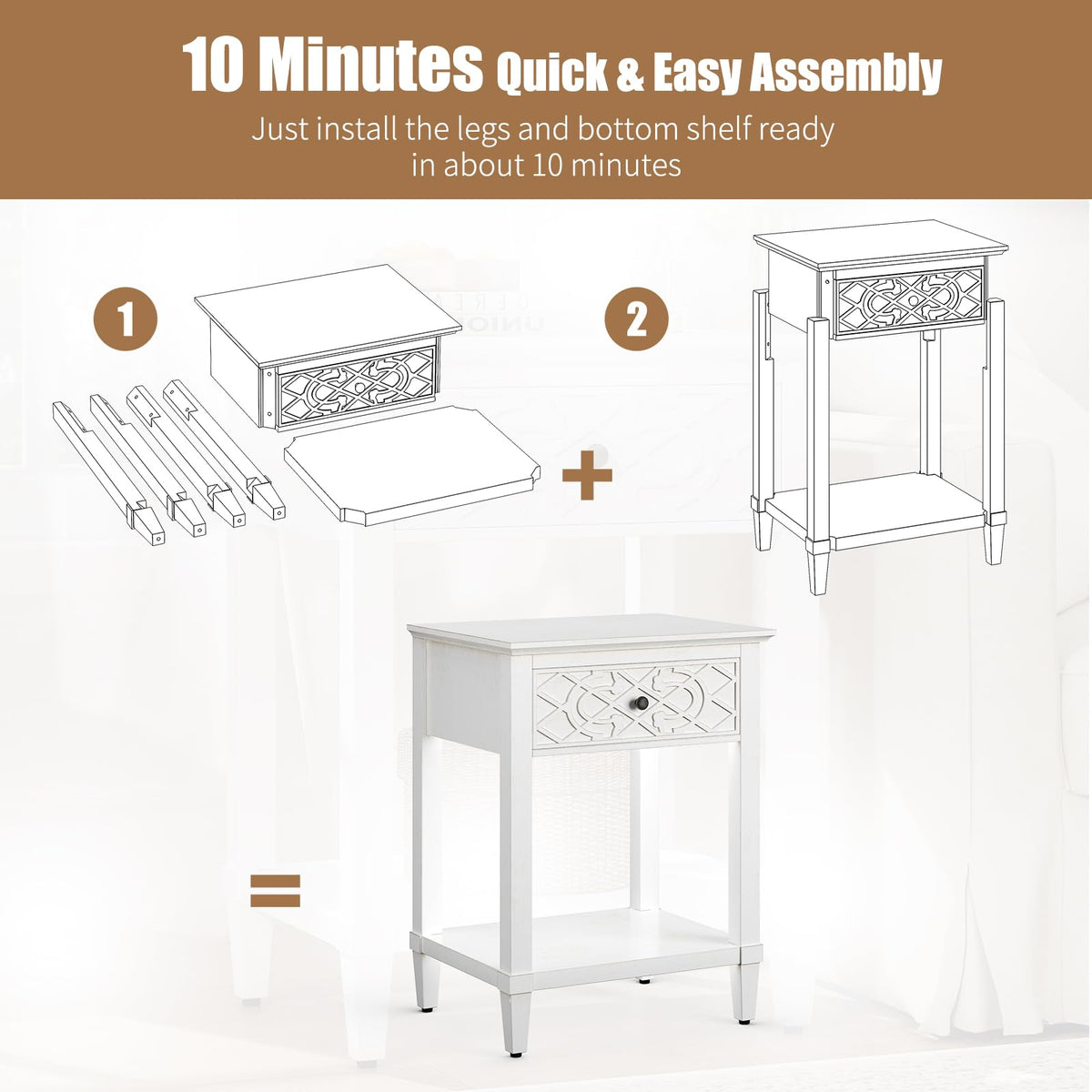 26" Solid Wood Nightstand with Drawers X549256