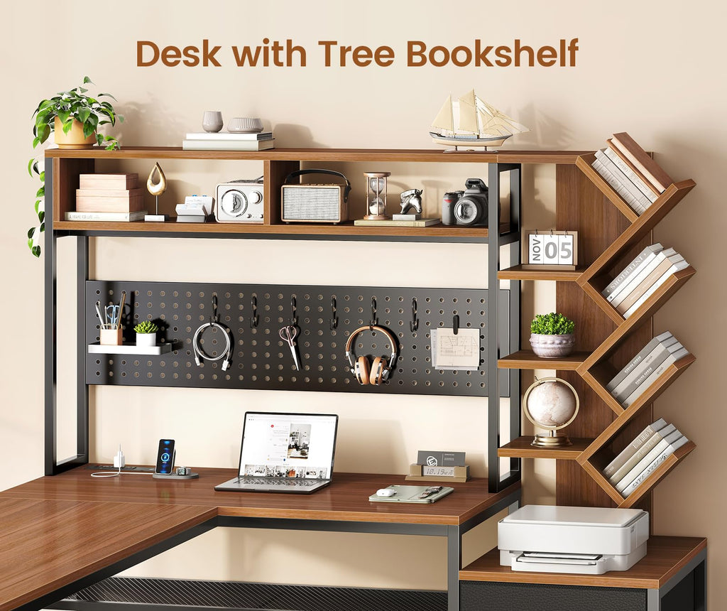 L Shaped Office Desk with Drawers and Hutch R1797