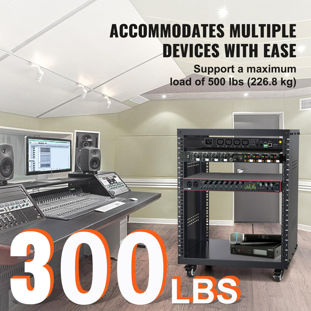 12U AV Rack Stand with Caster Wheels B86321