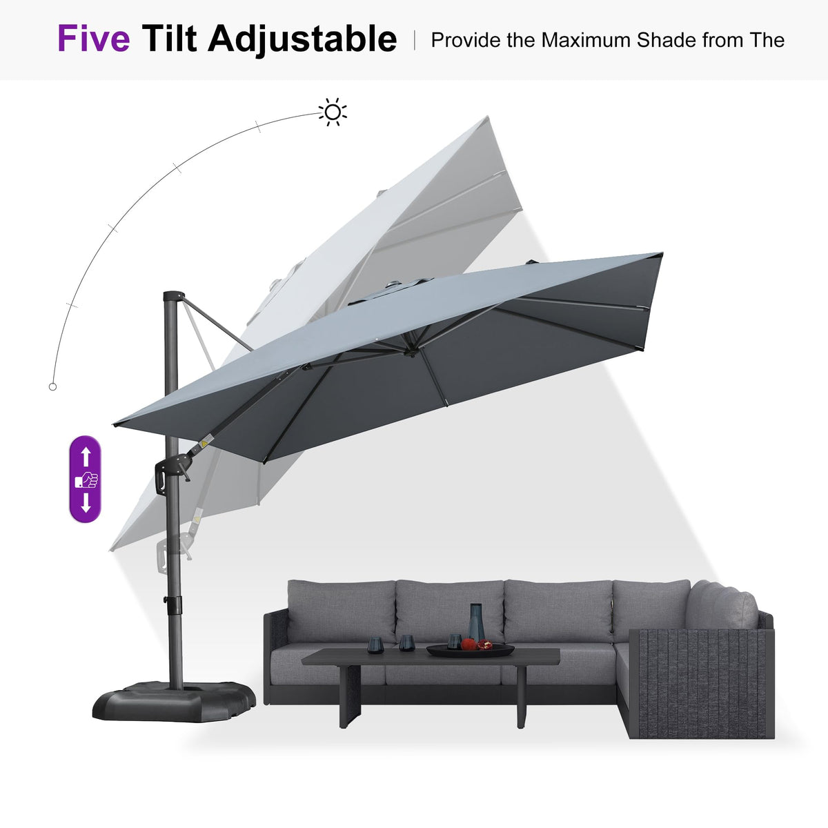 Light Grey Patio Umbrella with Base 10' x 10' E3749