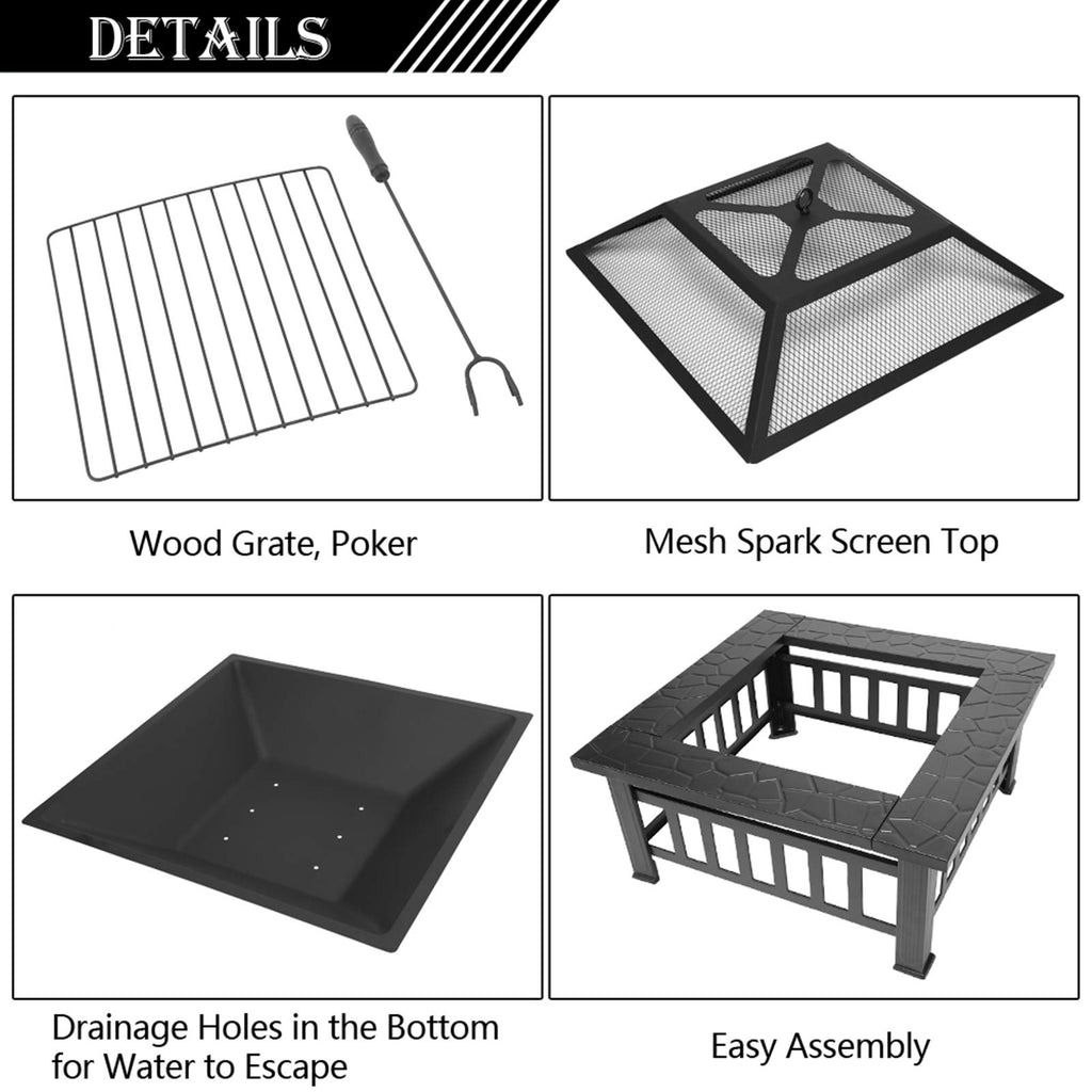 32 Inch Black Metal Wood Burning Fire Pit R71039