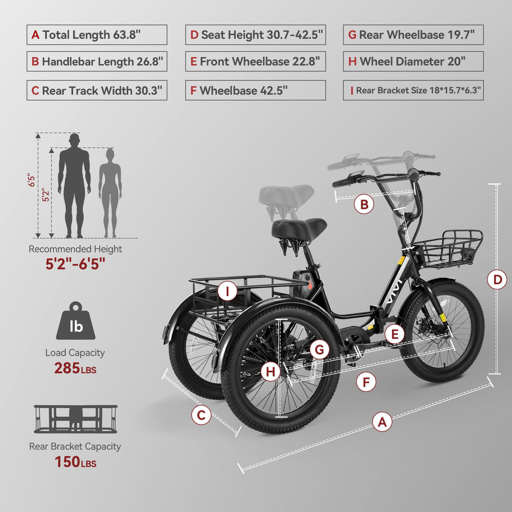20'' Folding Electric Trike 750W 3-Wheel Bike with Removable Battery C20028