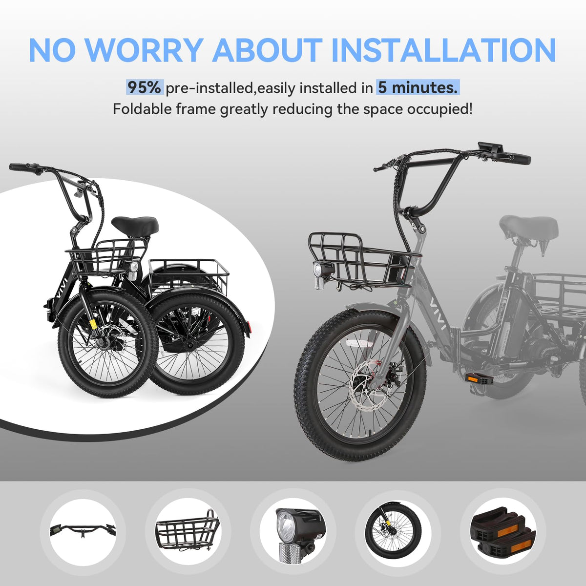 20'' Folding Electric Trike 750W 3-Wheel Bike with Removable Battery C20028