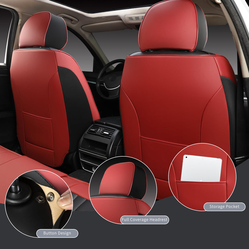 Wine Red Leather Car Seat Covers Full Set Y704
