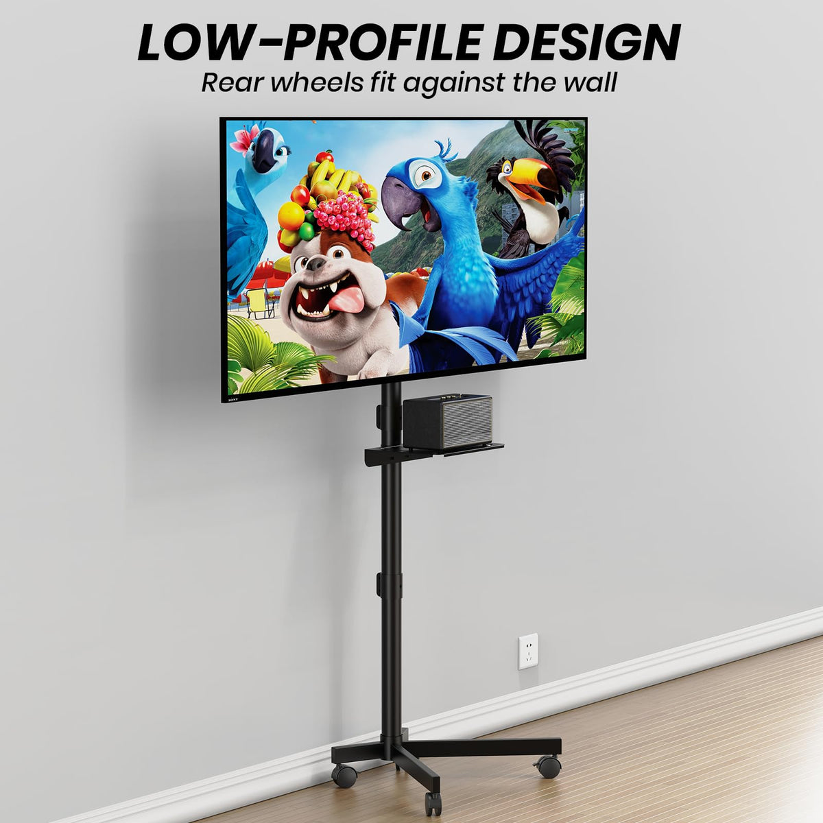 Height Adjustable Rolling TV Cart with Shelf and Locking Wheels F74661