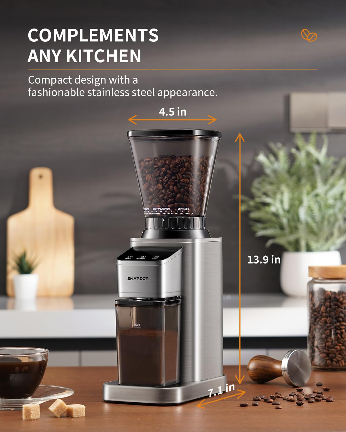 Conical Burr Coffee Bean Grinder, 48 Settings, Silver O99126