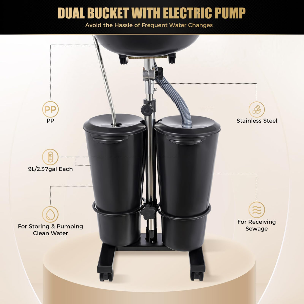 Portable Shampoo Bowl with Electric Pump and 2 Buckets M5269