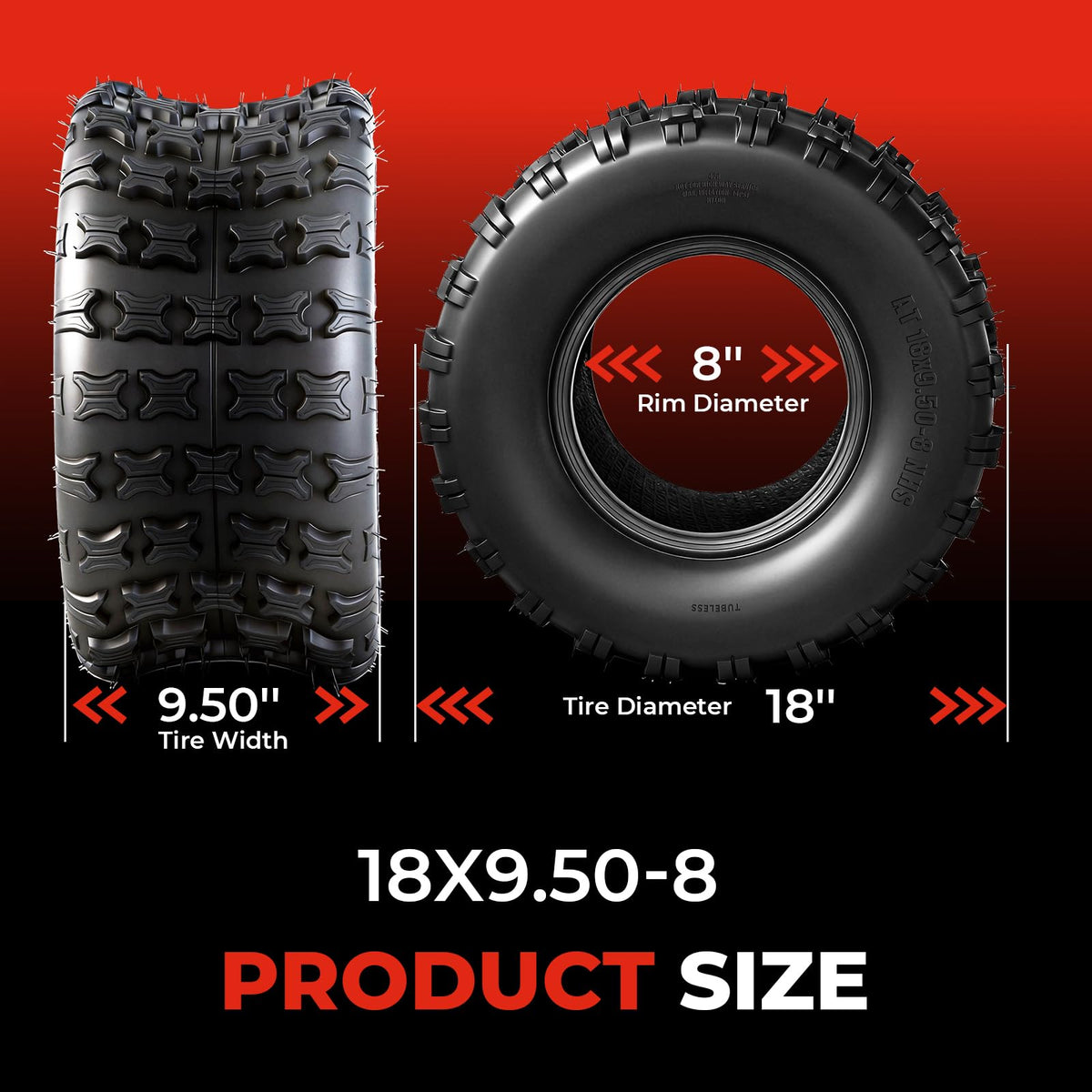 Set of 2 18x9.5-8 Tubeless All-Terrain Tires P889916