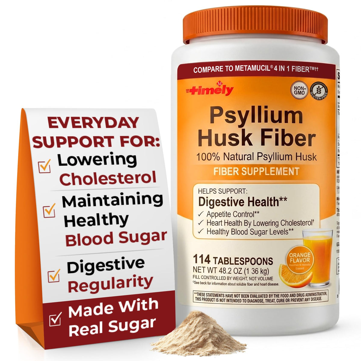 Psyllium Husk Powder Fiber Supplement Orange Flavor 48.2 oz H271780